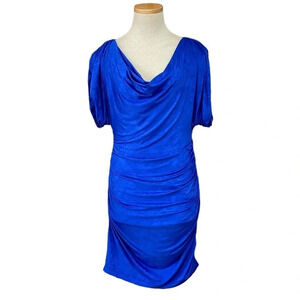 Aidan Maddox Dress Women's 6 Blue Bodycon Short Sleeve Scoop Neck Knee Length